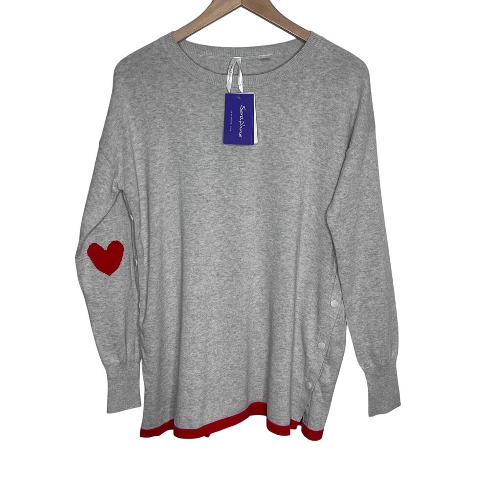 Seraphine Mama Mini Heart Jumper M Gray Red Sweater NWT Maternity Mom